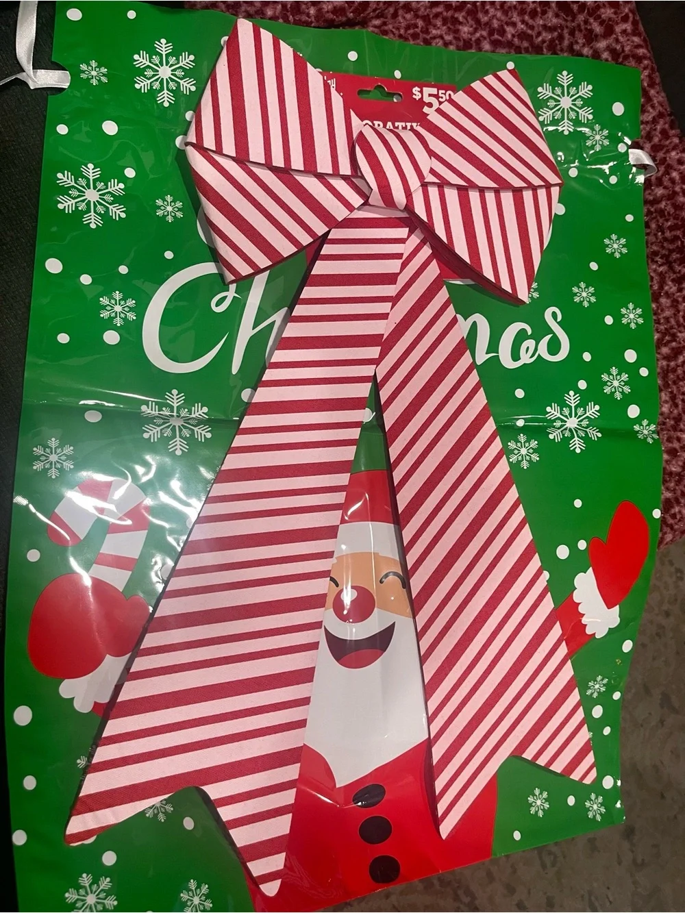 Set of 2 Festive Red & White Candy-Stripe Gift Bows